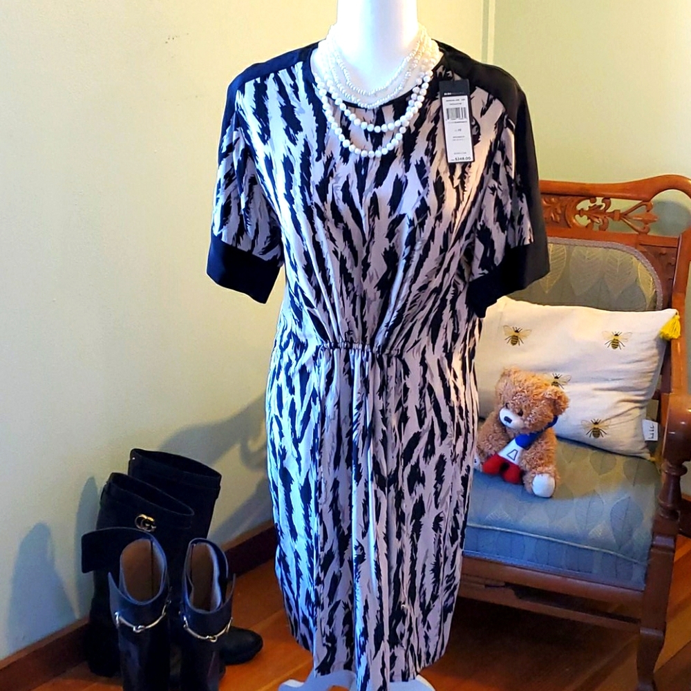 NWT BCBG Silk Dress Taupe Black Gray Office or Fun